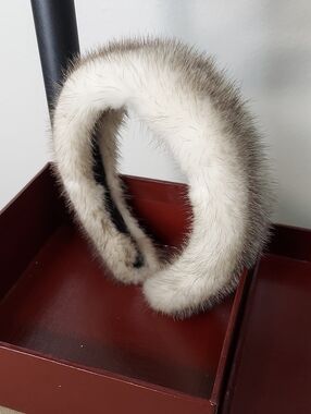 Surell Mink Headband, Gray, White, Tan Fur Blend, Super Soft, Easy Grip